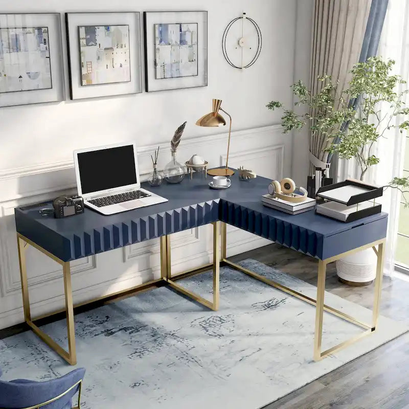Metal Lift-top L-Shaped Computer Desk with USBs