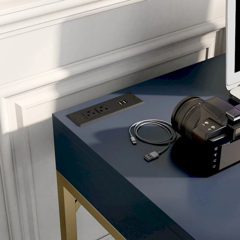 Metal Lift-top L-Shaped Computer Desk with USBs