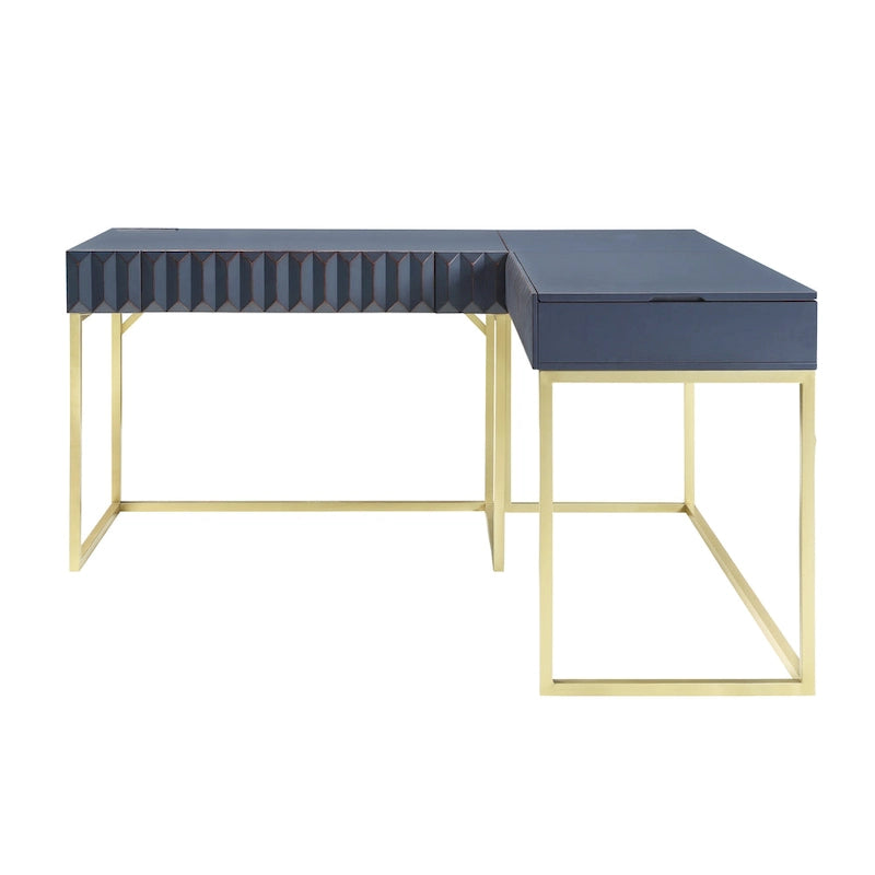 Metal Lift-top L-Shaped Computer Desk with USBs
