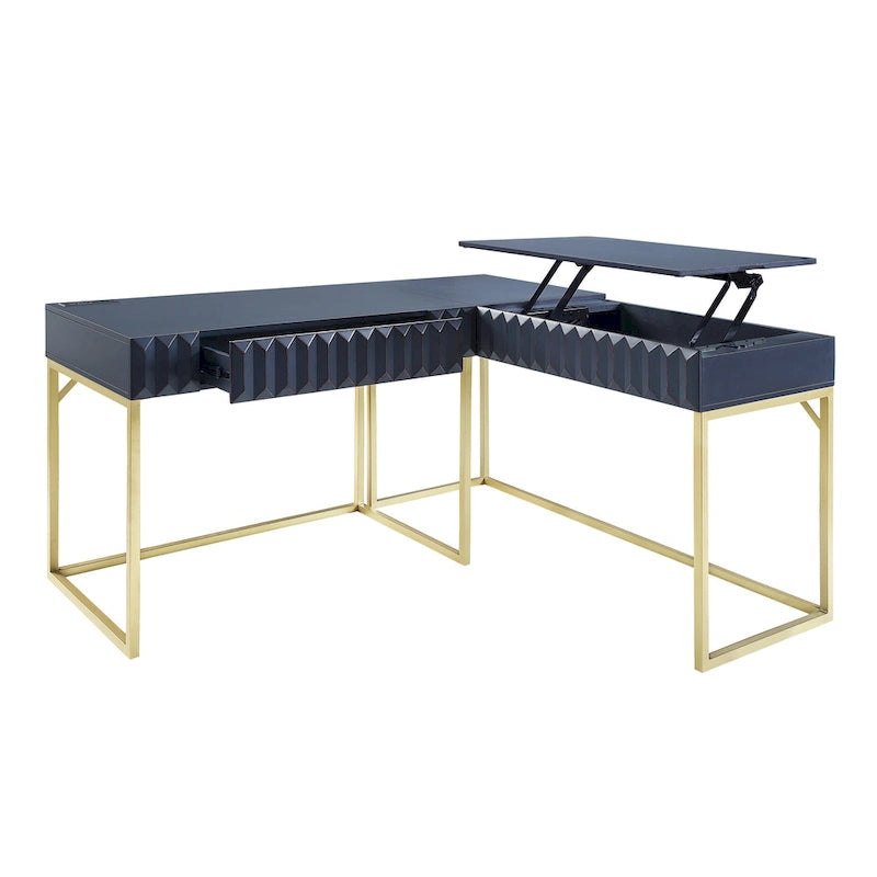 Metal Lift-top L-Shaped Computer Desk with USBs