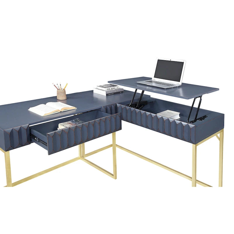 Metal Lift-top L-Shaped Computer Desk with USBs