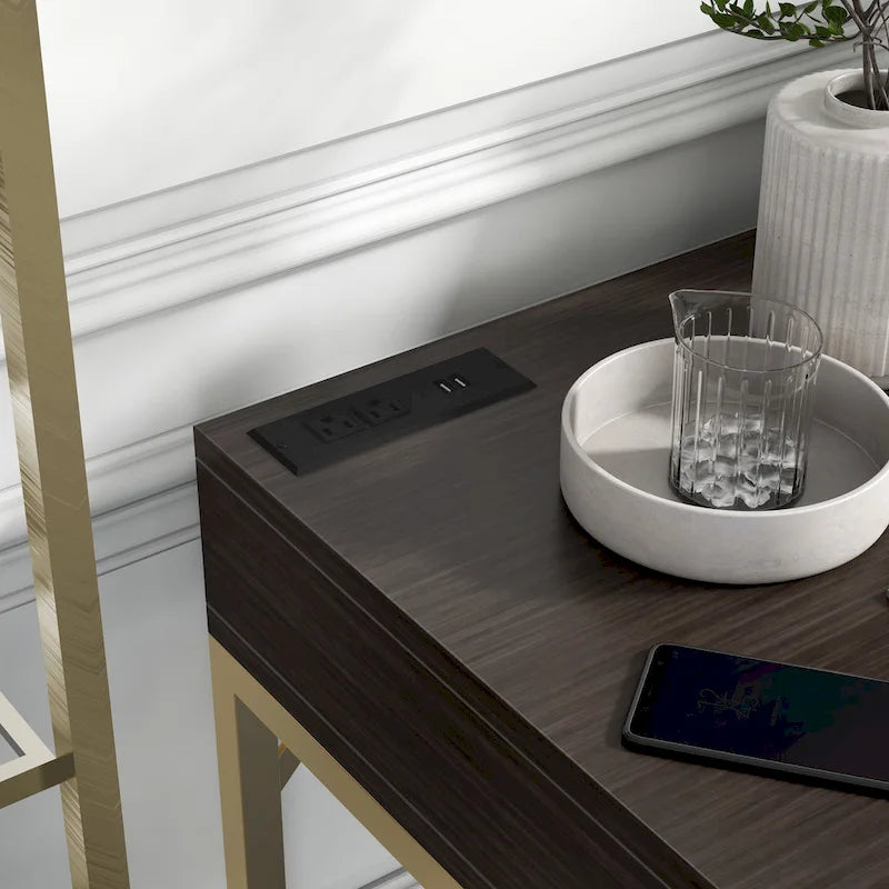 Metal Lift-top L-Shaped Computer Desk with USBs