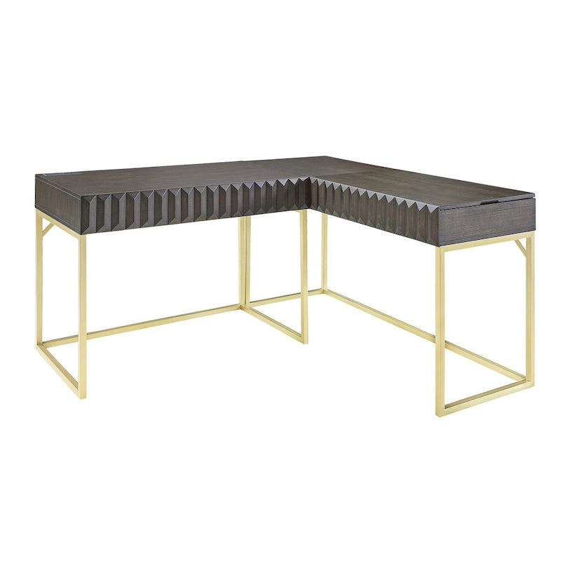 Metal Lift-top L-Shaped Computer Desk with USBs