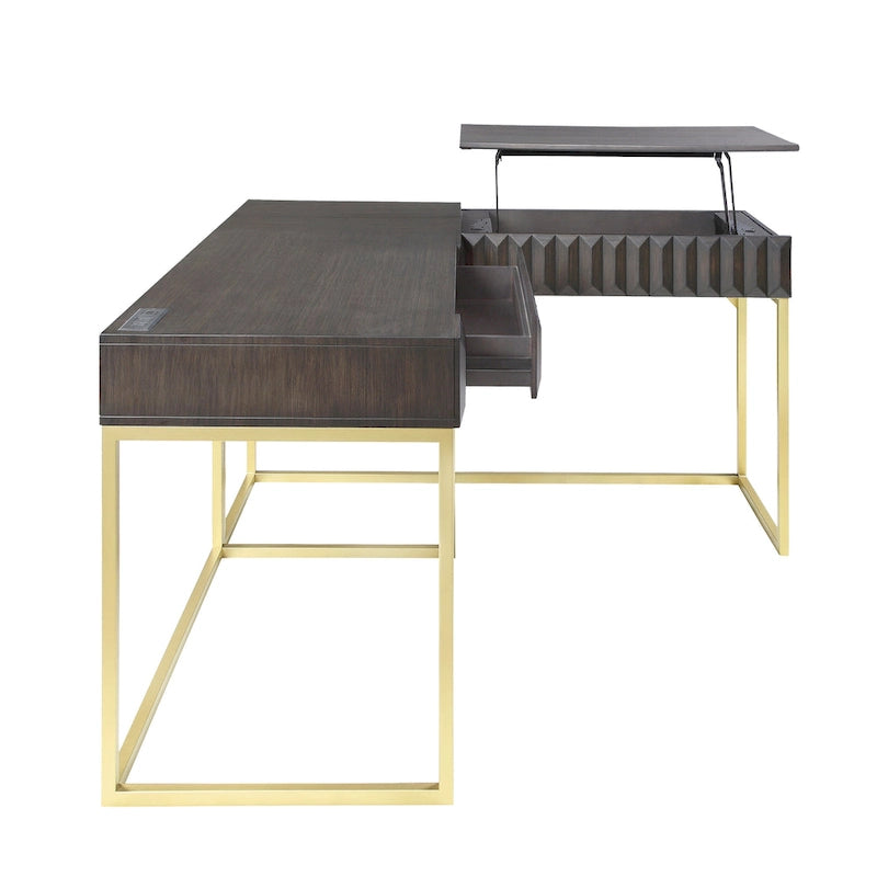 Metal Lift-top L-Shaped Computer Desk with USBs