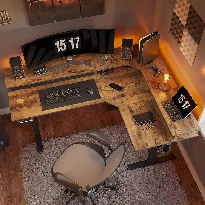 /Home Office Furniture/Brown&Black/Wood/Standing Desk/Desks