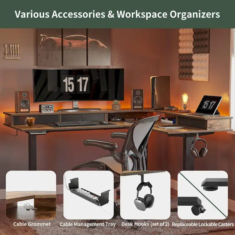 /Home Office Furniture/Brown&Black/Wood/Standing Desk/Desks