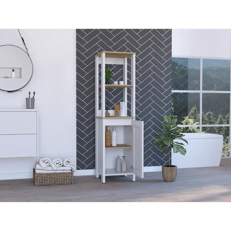 Linen Cabinet with 4 Shelves and Single Door Cabinet