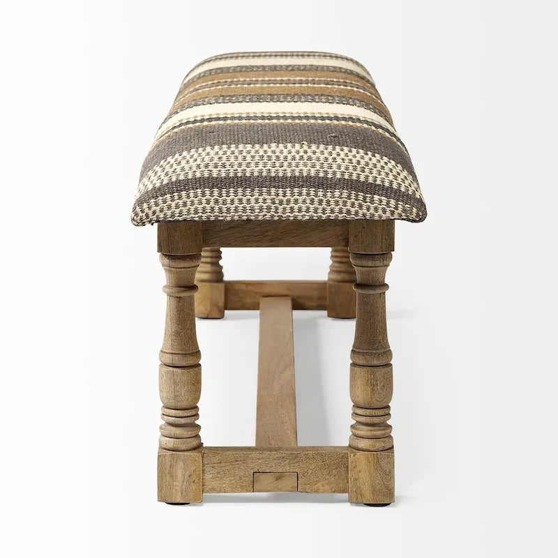 I Brown & Beige Patterned Jute w/ Wood Frame Accent Bench - 59W x 14.3D x 19H