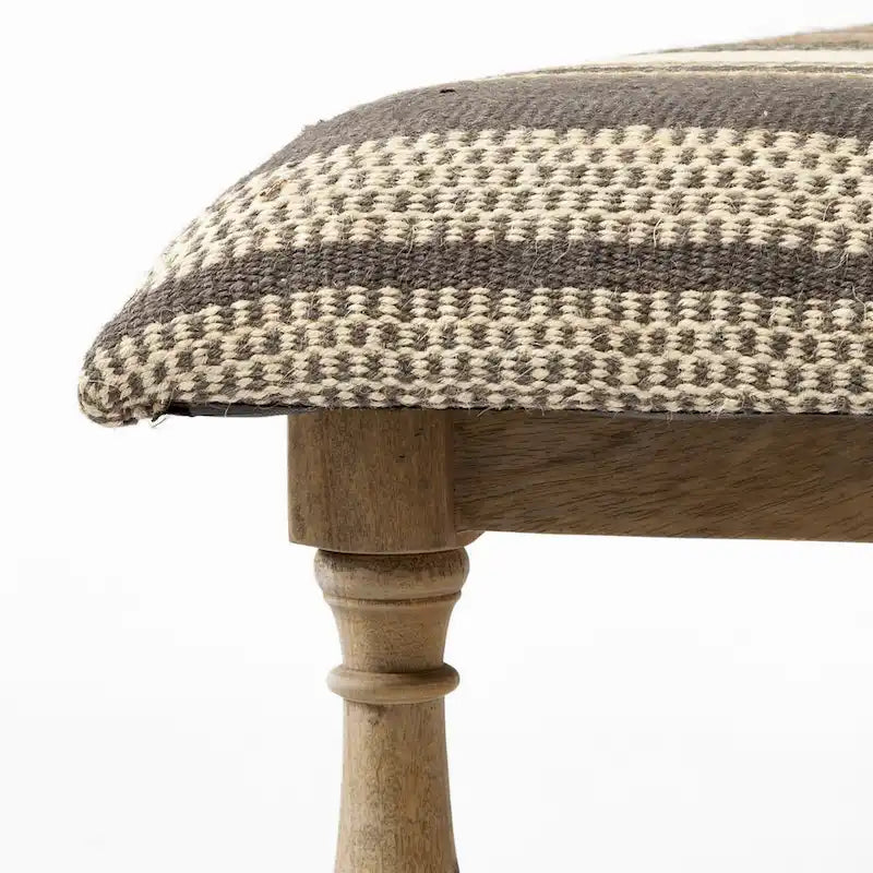 I Brown & Beige Patterned Jute w/ Wood Frame Accent Bench - 59W x 14.3D x 19H
