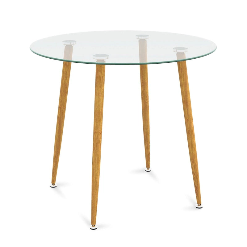 Leisure Coffee Table Round Glass Dining Table w/ Metal Legs