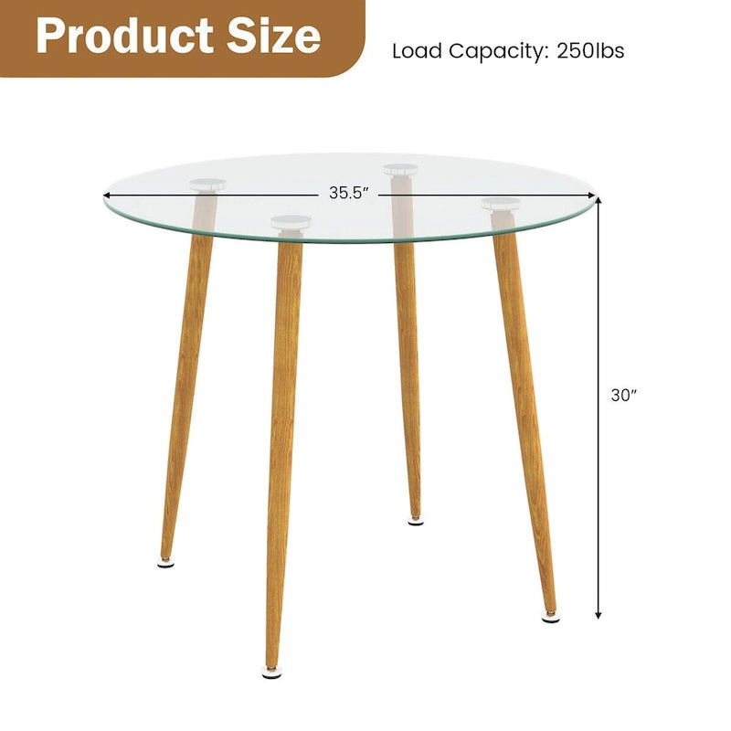 Leisure Coffee Table Round Glass Dining Table w/ Metal Legs
