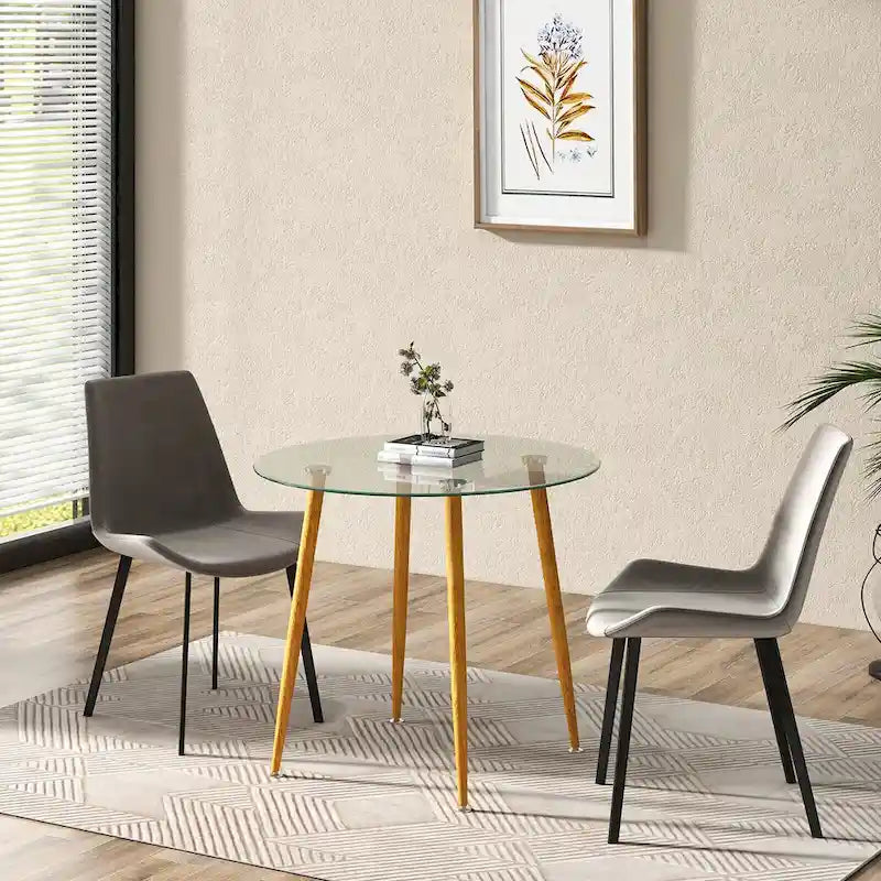 Leisure Coffee Table Round Glass Dining Table w/ Metal Legs