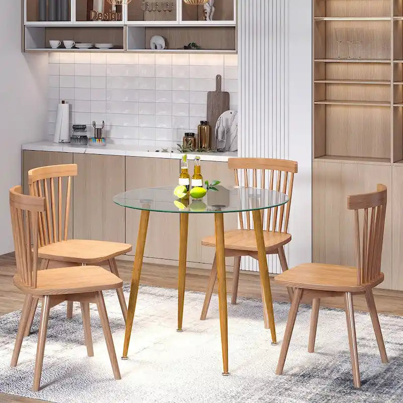 Leisure Coffee Table Round Glass Dining Table w/ Metal Legs