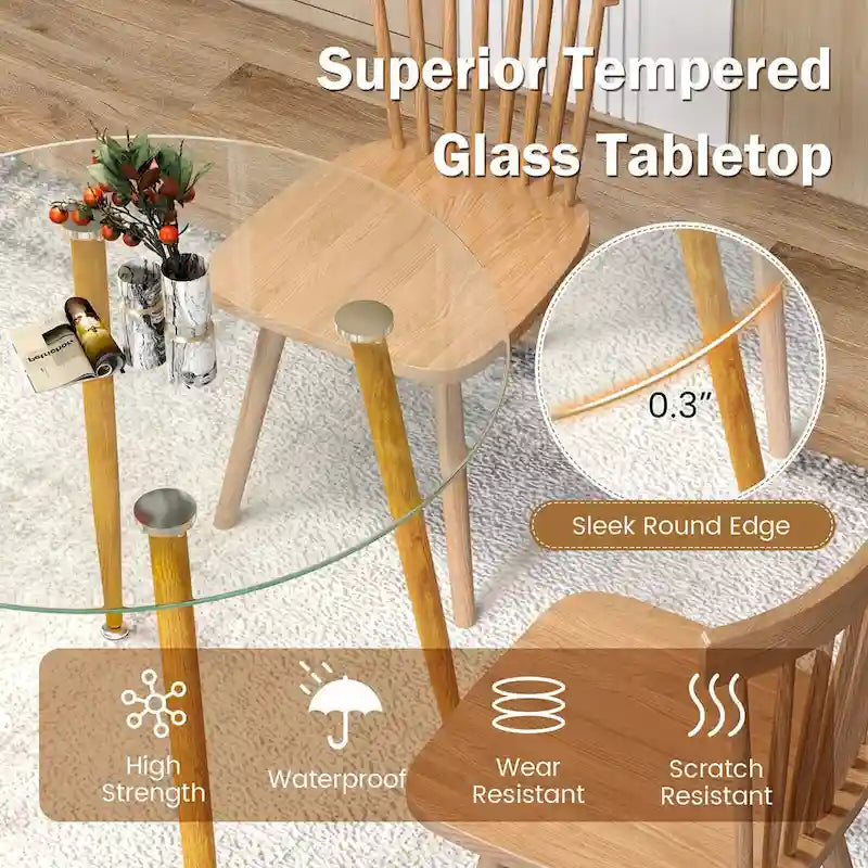 Leisure Coffee Table Round Glass Dining Table w/ Metal Legs