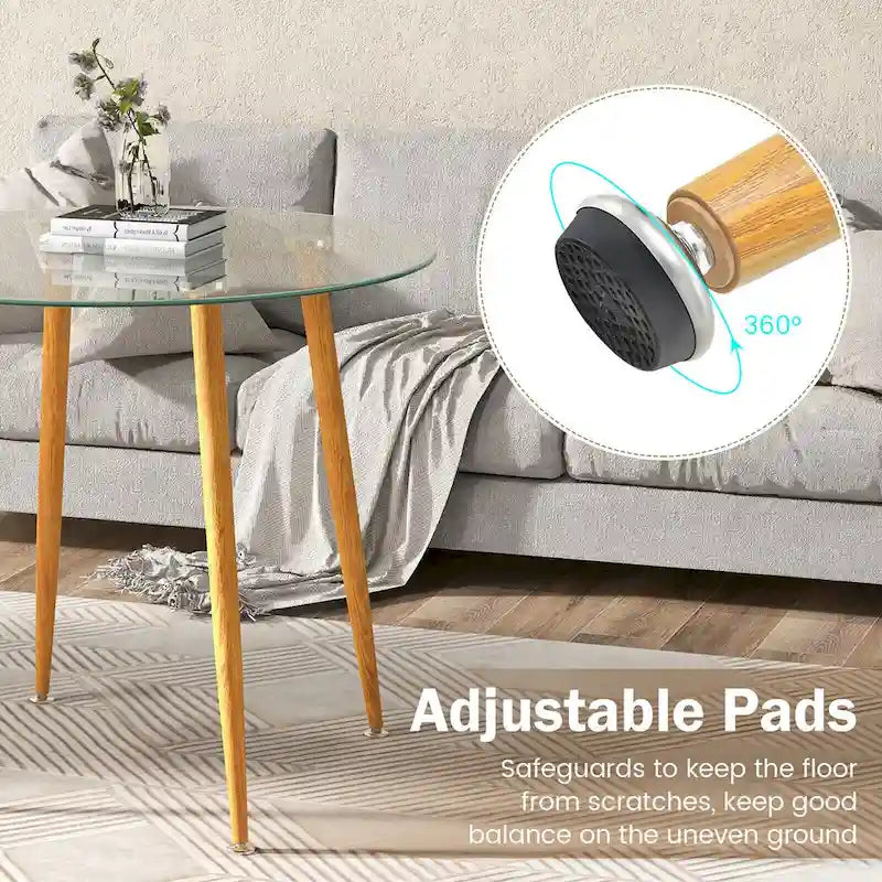 Leisure Coffee Table Round Glass Dining Table w/ Metal Legs