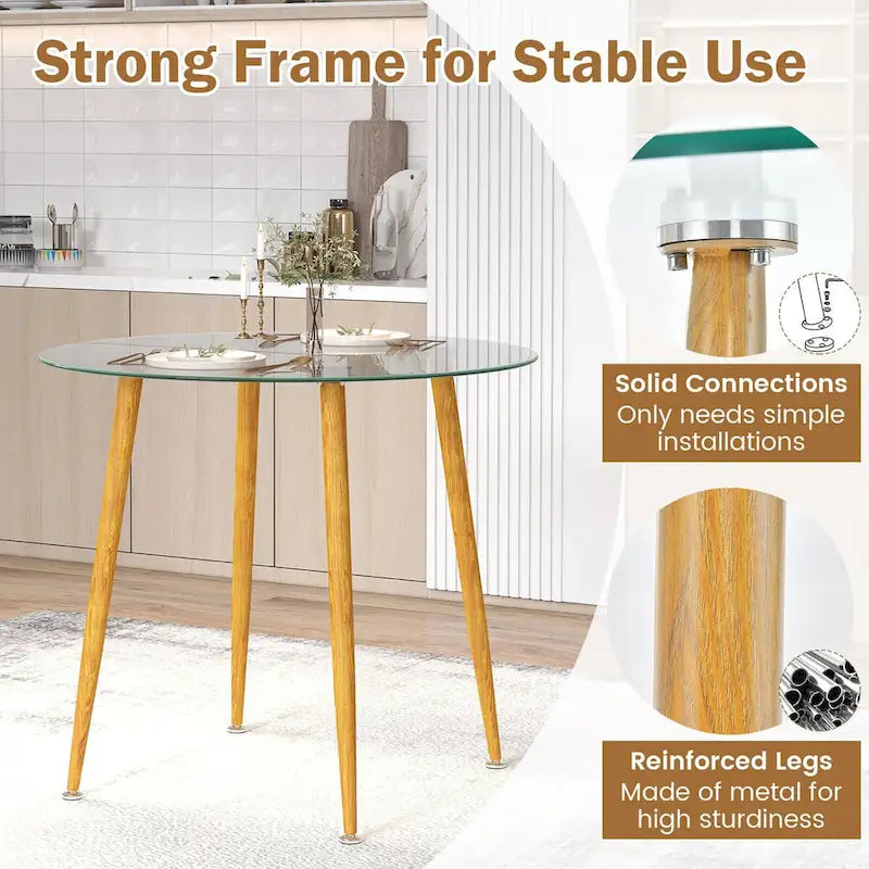 Leisure Coffee Table Round Glass Dining Table w/ Metal Legs