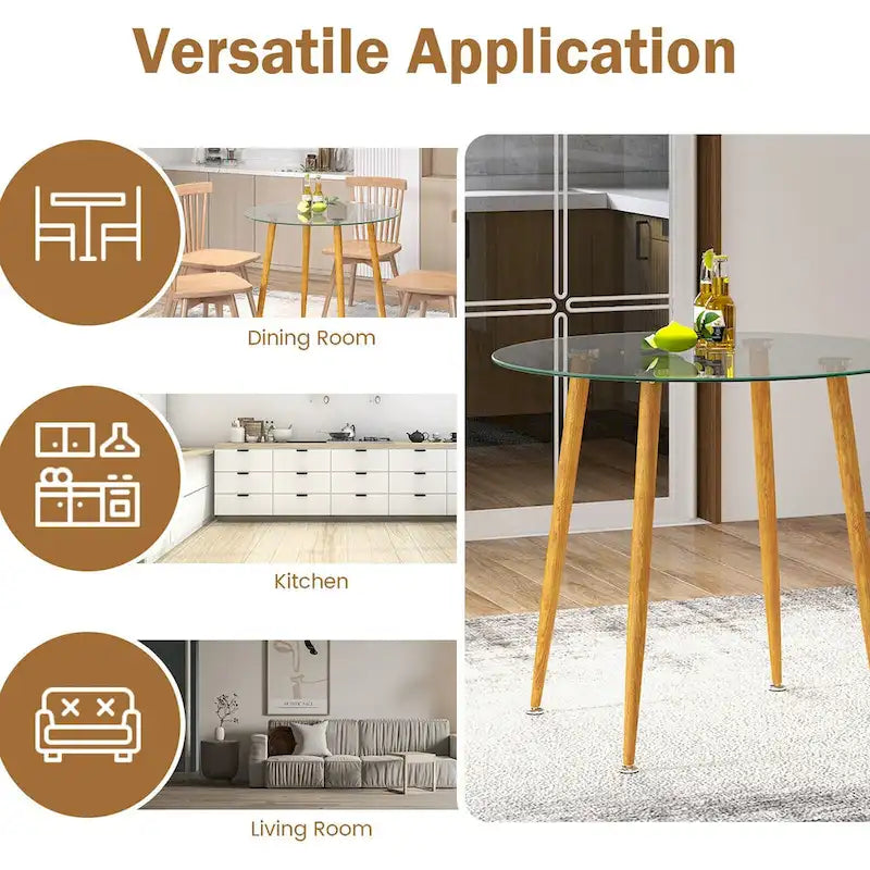 Leisure Coffee Table Round Glass Dining Table w/ Metal Legs