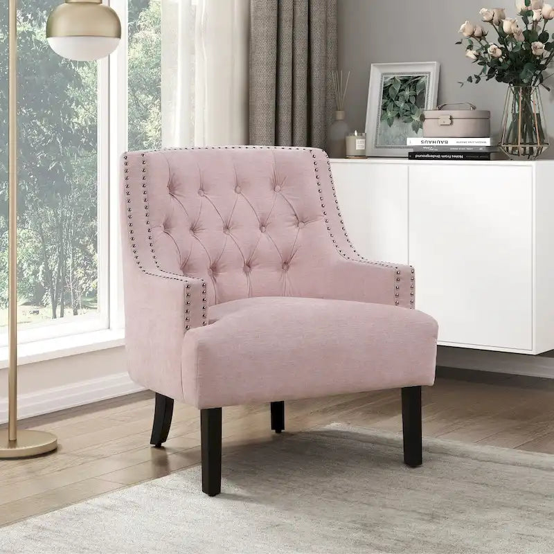 Modern Traditional Accent Chair Chenille Upholstery Button-Tufted Solid Wood 1pc Living Room Furniture