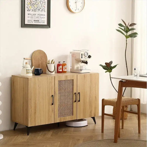 45.3W Three-Door Cabinet with Natural Rattan - N/A