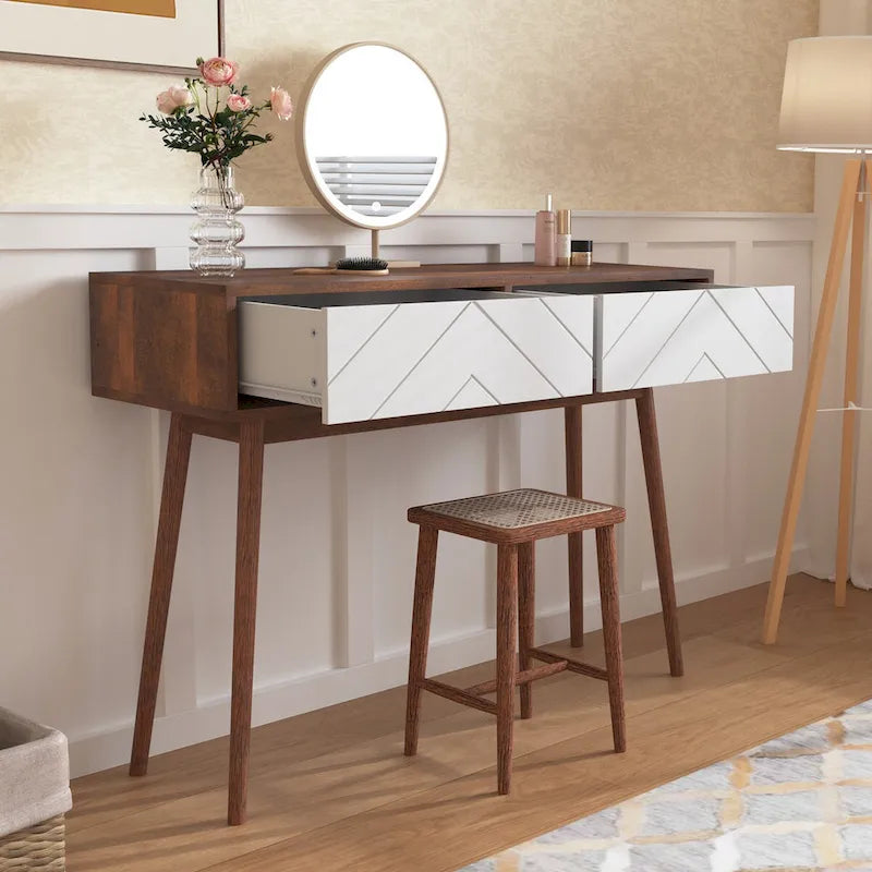 Entryway Table with 2 Carved Panel Drawers, Console Table with Storage Space and Wood Legs,Sofa Table Behind Couch for Hallway