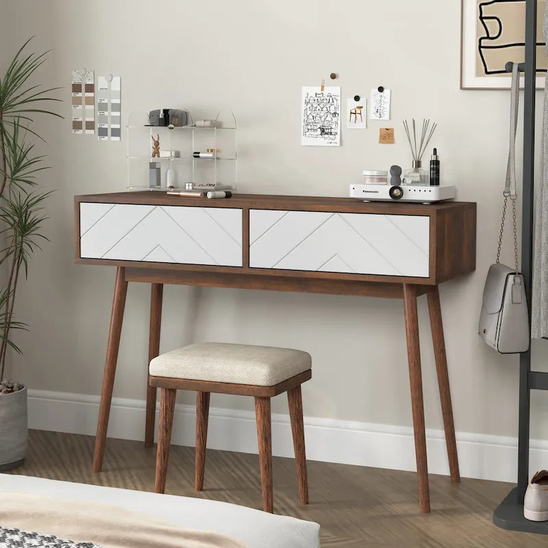 Entryway Table with 2 Carved Panel Drawers, Console Table with Storage Space and Wood Legs,Sofa Table Behind Couch for Hallway