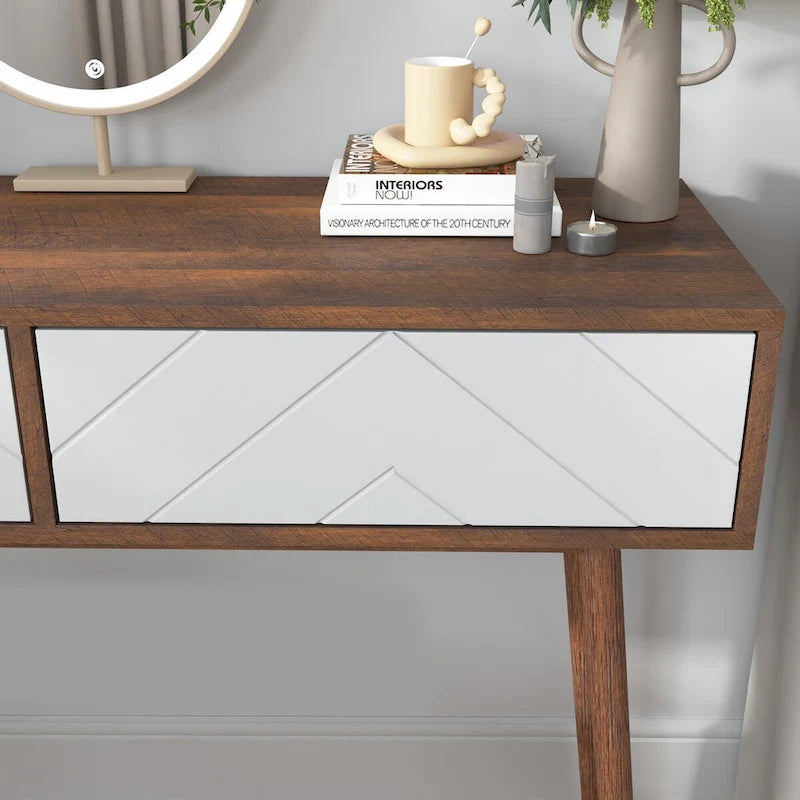 Entryway Table with 2 Carved Panel Drawers, Console Table with Storage Space and Wood Legs,Sofa Table Behind Couch for Hallway