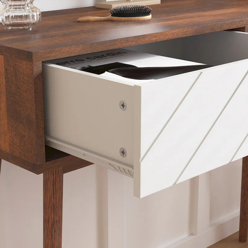 Entryway Table with 2 Carved Panel Drawers, Console Table with Storage Space and Wood Legs,Sofa Table Behind Couch for Hallway