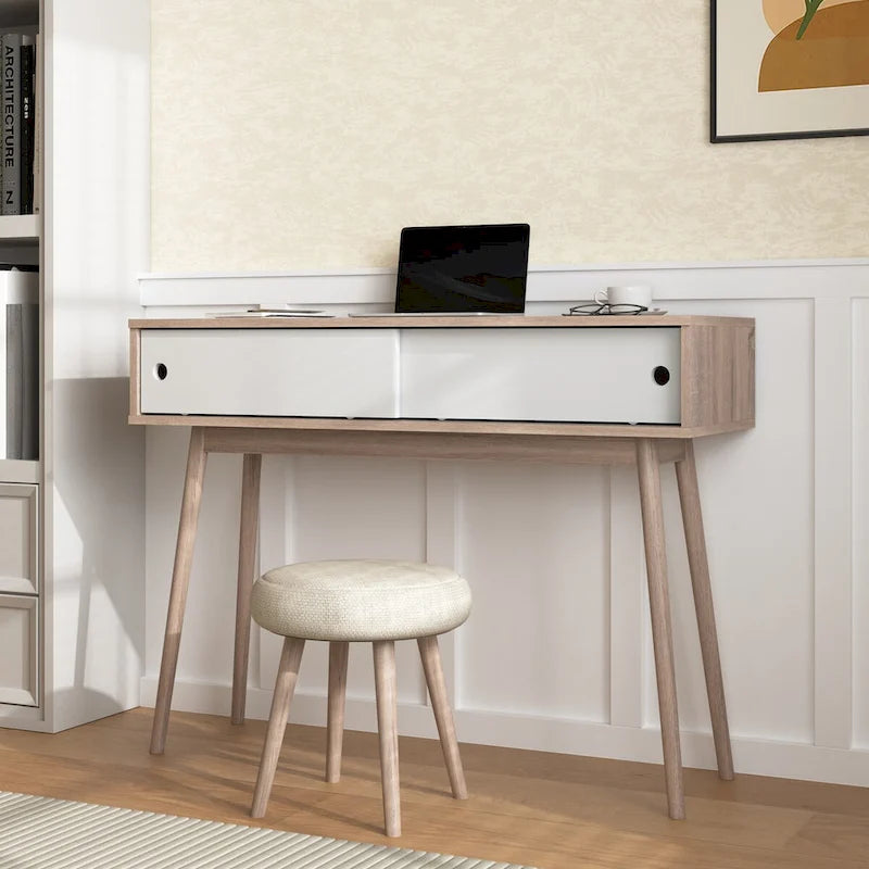 Entryway Table with 2 Carved Panel Drawers, Console Table with Storage Space and Wood Legs,Sofa Table Behind Couch for Hallway