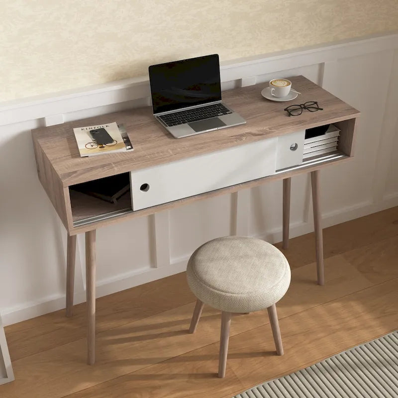 Entryway Table with 2 Carved Panel Drawers, Console Table with Storage Space and Wood Legs,Sofa Table Behind Couch for Hallway