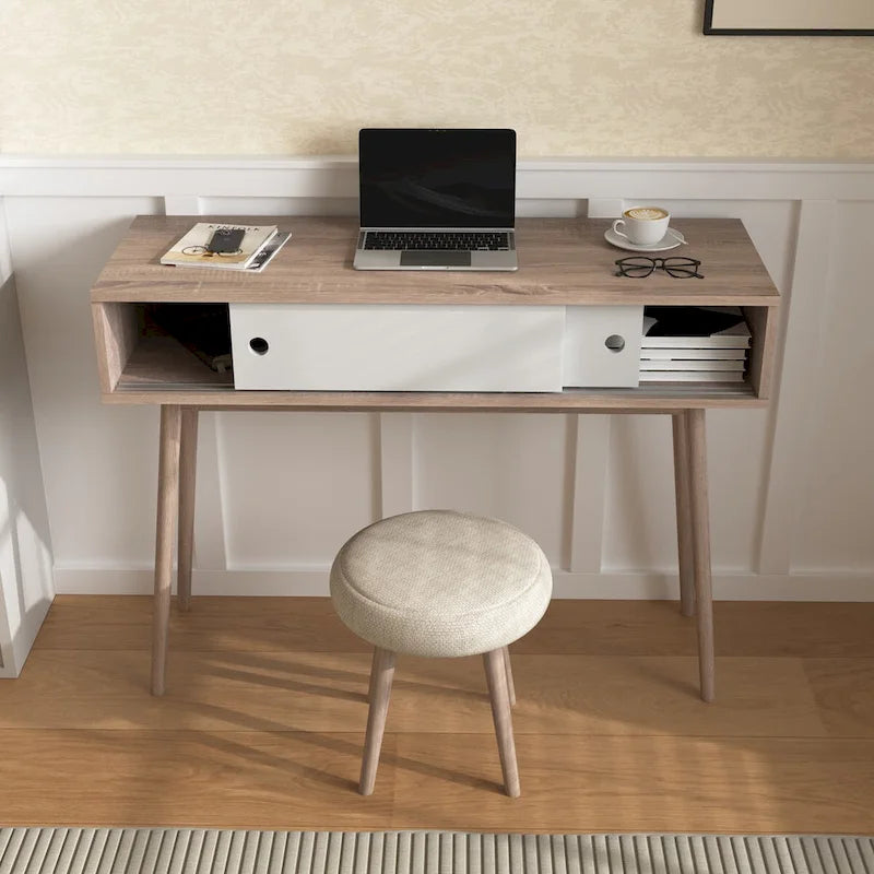 Entryway Table with 2 Carved Panel Drawers, Console Table with Storage Space and Wood Legs,Sofa Table Behind Couch for Hallway