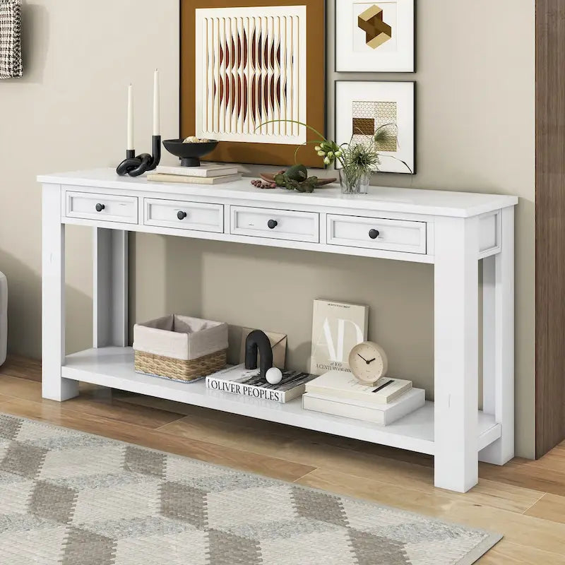 Console Table/Sofa Table with Storage Drawers and Bottom Shelf for Entryway Hallway