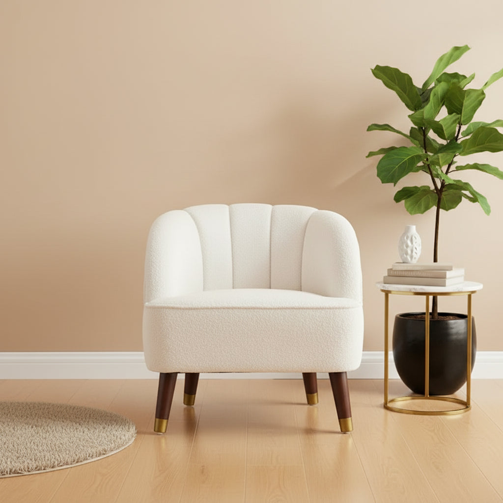 Upholstered Barrel Accent Chair With Wooden Legs