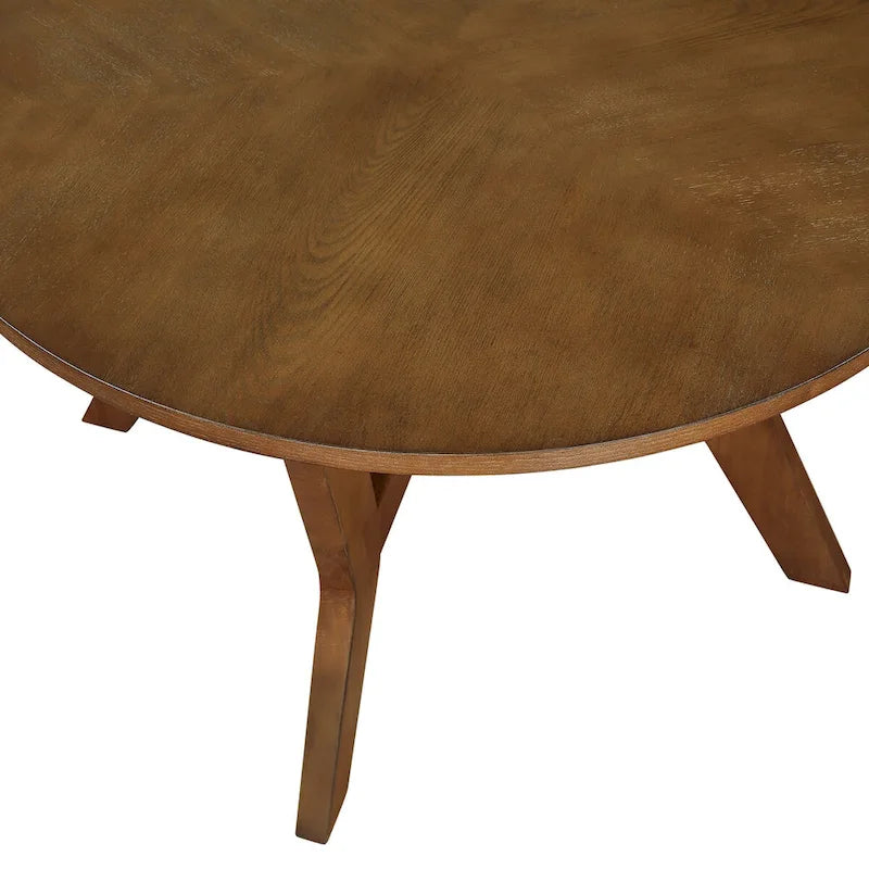 Mid Century Circle Wooden Coffee Table for Living Room Farmhouse