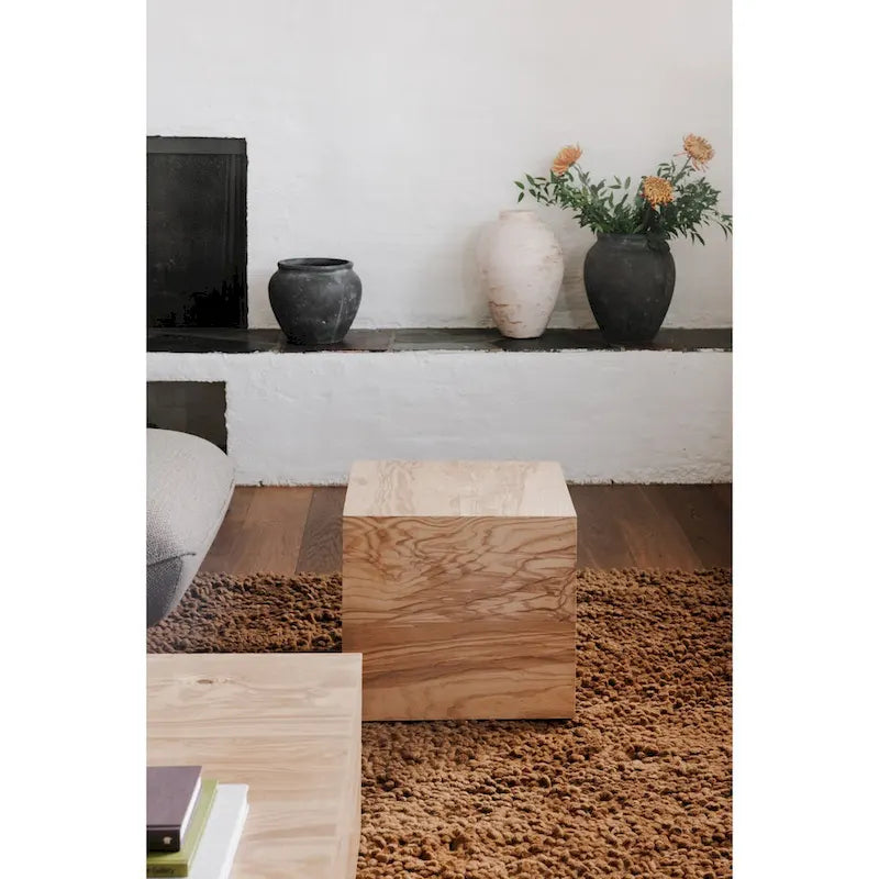 Modern Natural Burl Wood Side Table - 18W x 18D x 16H