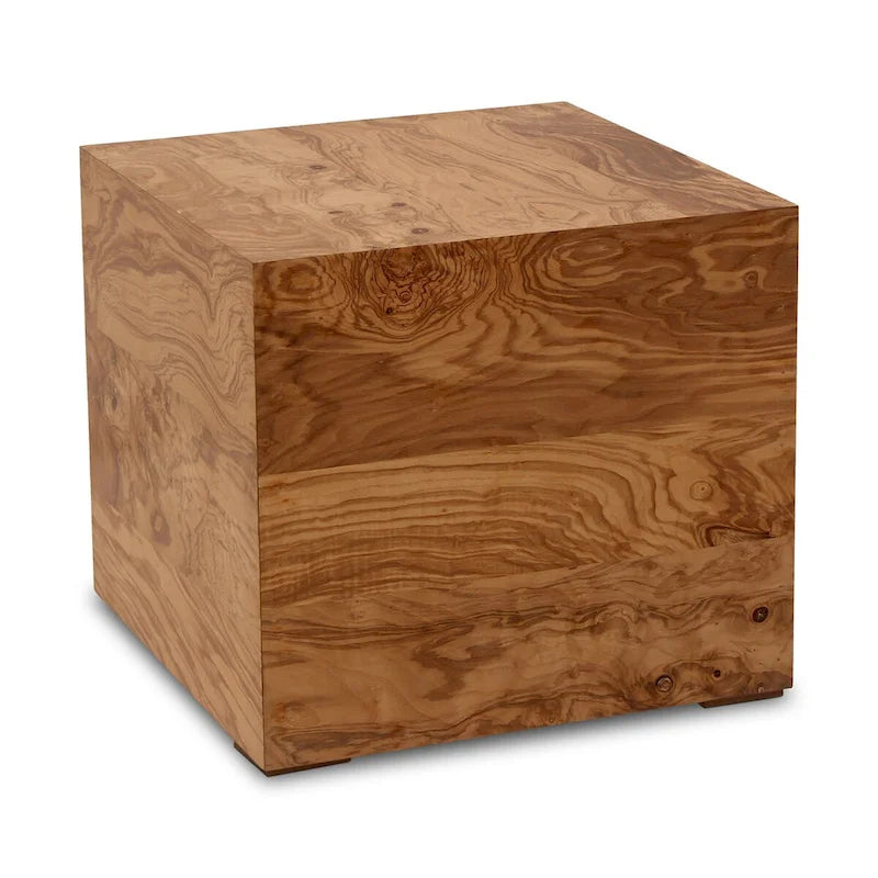 Modern Natural Burl Wood Side Table - 18W x 18D x 16H