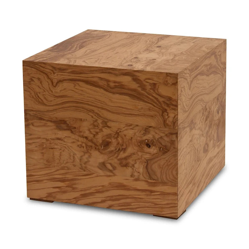 Modern Natural Burl Wood Side Table - 18W x 18D x 16H