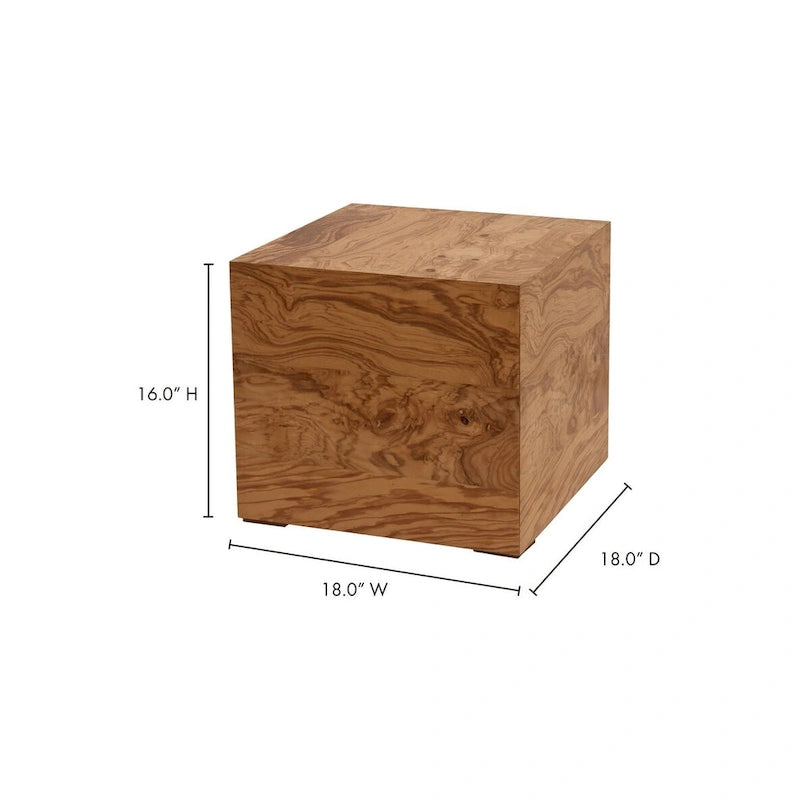 Modern Natural Burl Wood Side Table - 18W x 18D x 16H