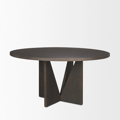 60 Round Textured Espresso Wood w/ Geometrical Base Dining Table - 60.0L x 60.0W x 30.0H