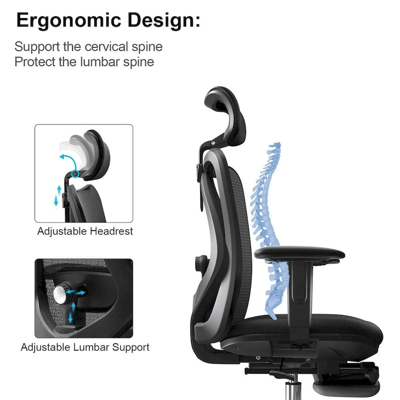 Ergonomic Office Chair with Footrest,High Back chair for big and tall, Black - 68*70*130