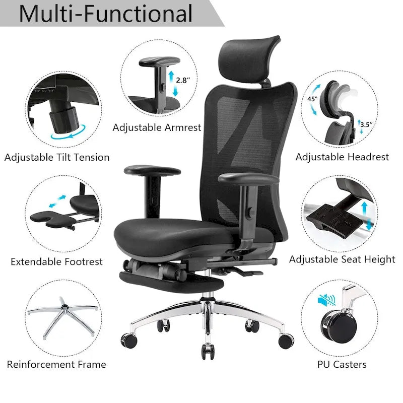 Ergonomic Office Chair with Footrest,High Back chair for big and tall, Black - 68*70*130