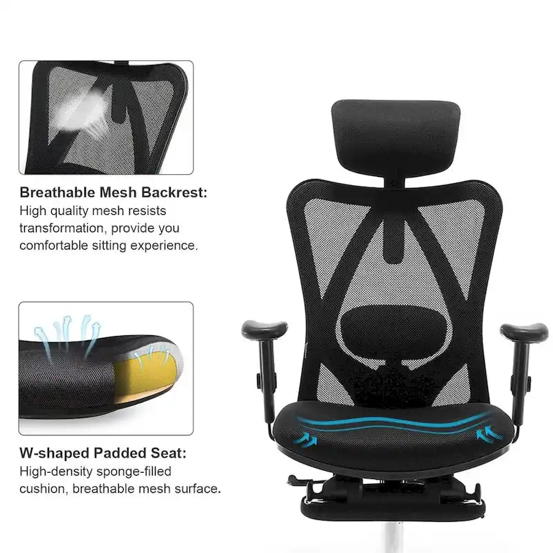 Ergonomic Office Chair with Footrest,High Back chair for big and tall, Black - 68*70*130