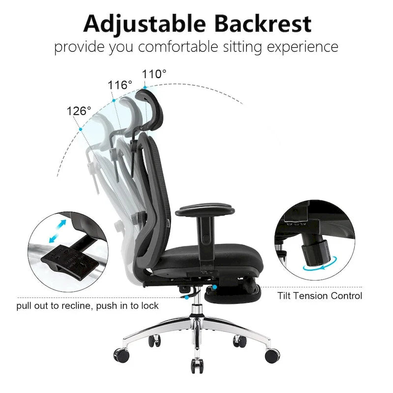Ergonomic Office Chair with Footrest,High Back chair for big and tall, Black - 68*70*130