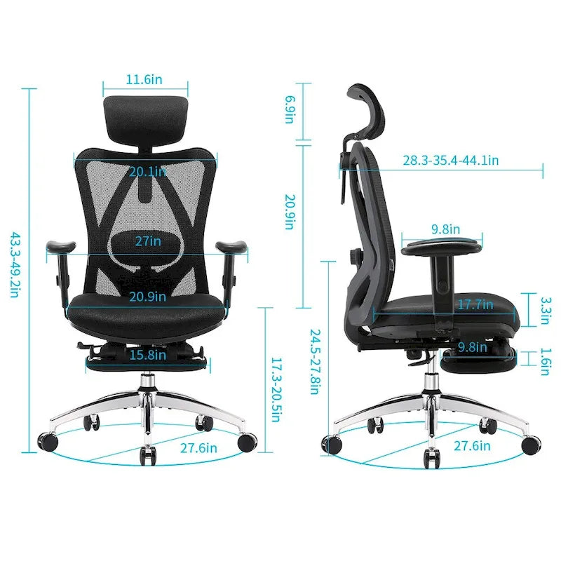 Ergonomic Office Chair with Footrest,High Back chair for big and tall, Black - 68*70*130