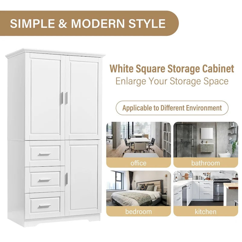 32 in. W x 72 in. H Storage Cabinet with Doors and Three Drawers