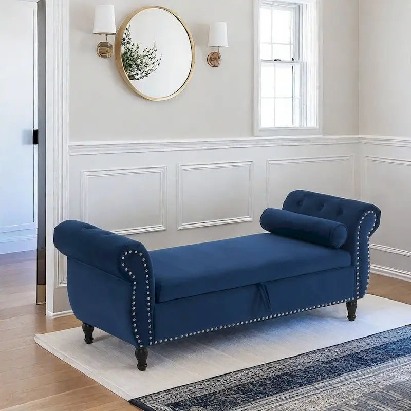Traditional Velvet Multifuntional Storage Ottoman Bench with Pillow