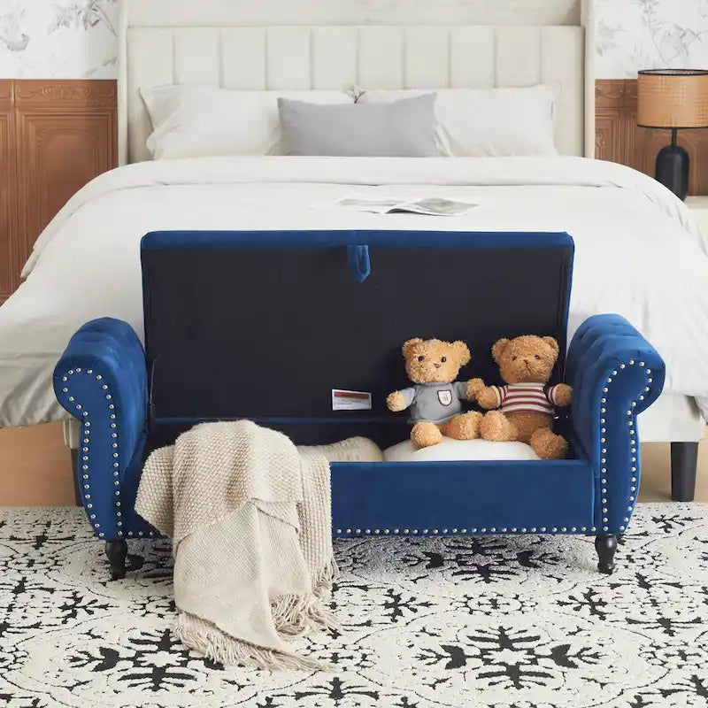 Traditional Velvet Multifuntional Storage Ottoman Bench with Pillow