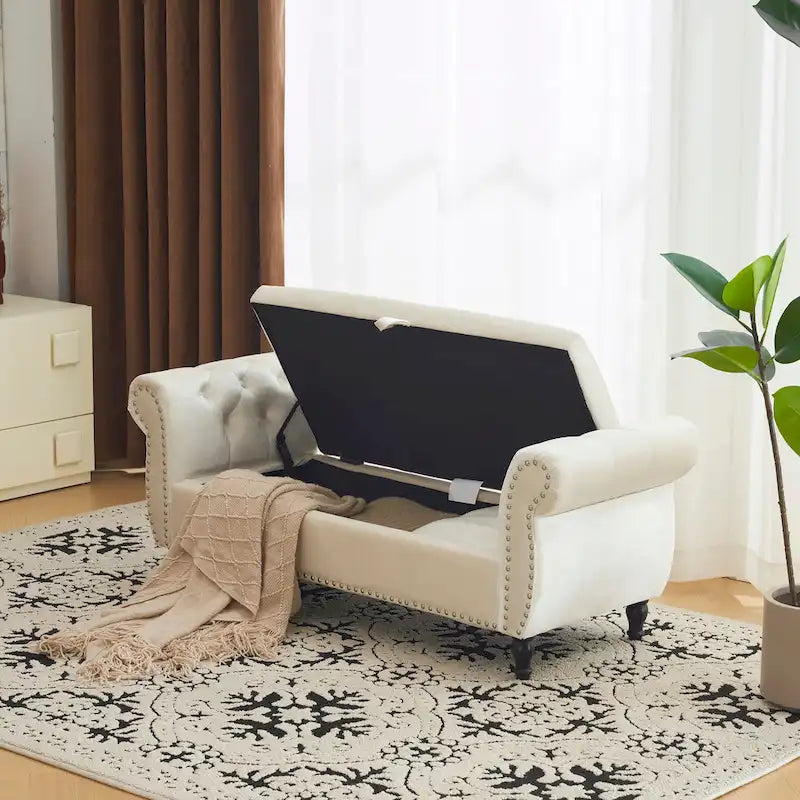 Traditional Velvet Multifuntional Storage Ottoman Bench with Pillow