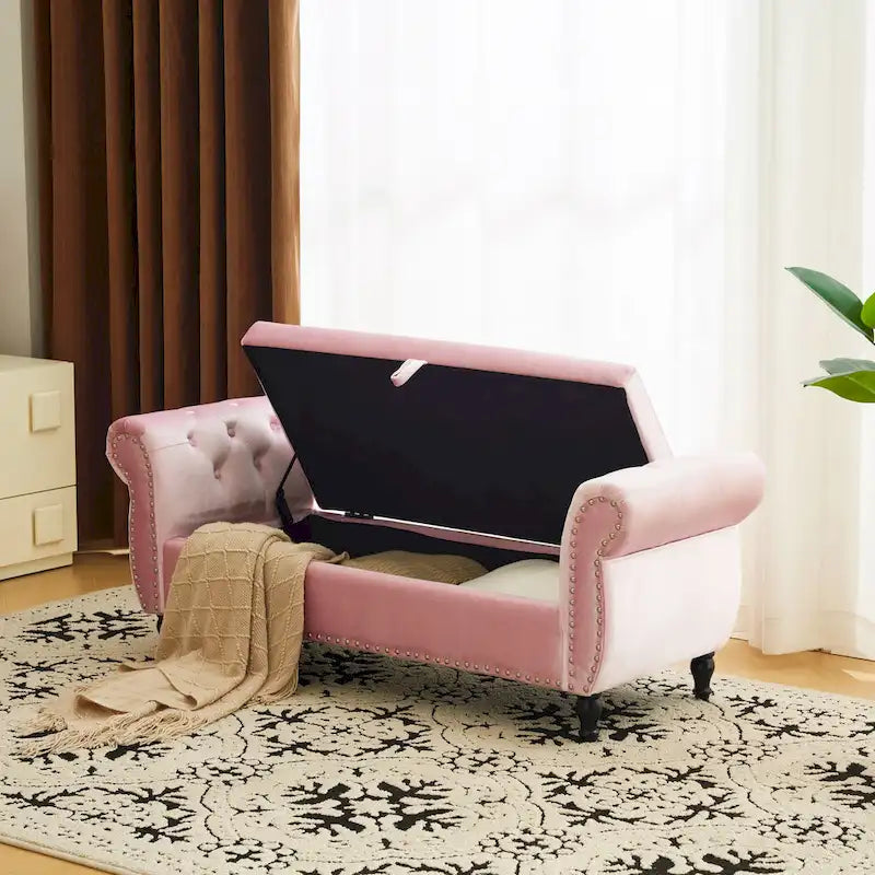 Traditional Velvet Multifuntional Storage Ottoman Bench with Pillow