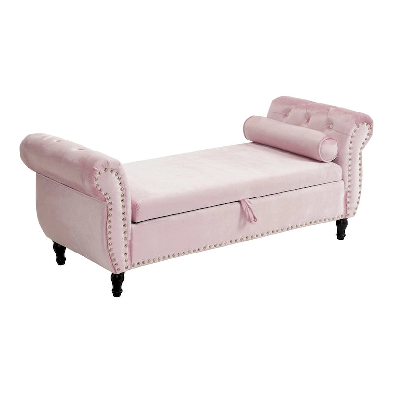 Traditional Velvet Multifuntional Storage Ottoman Bench with Pillow