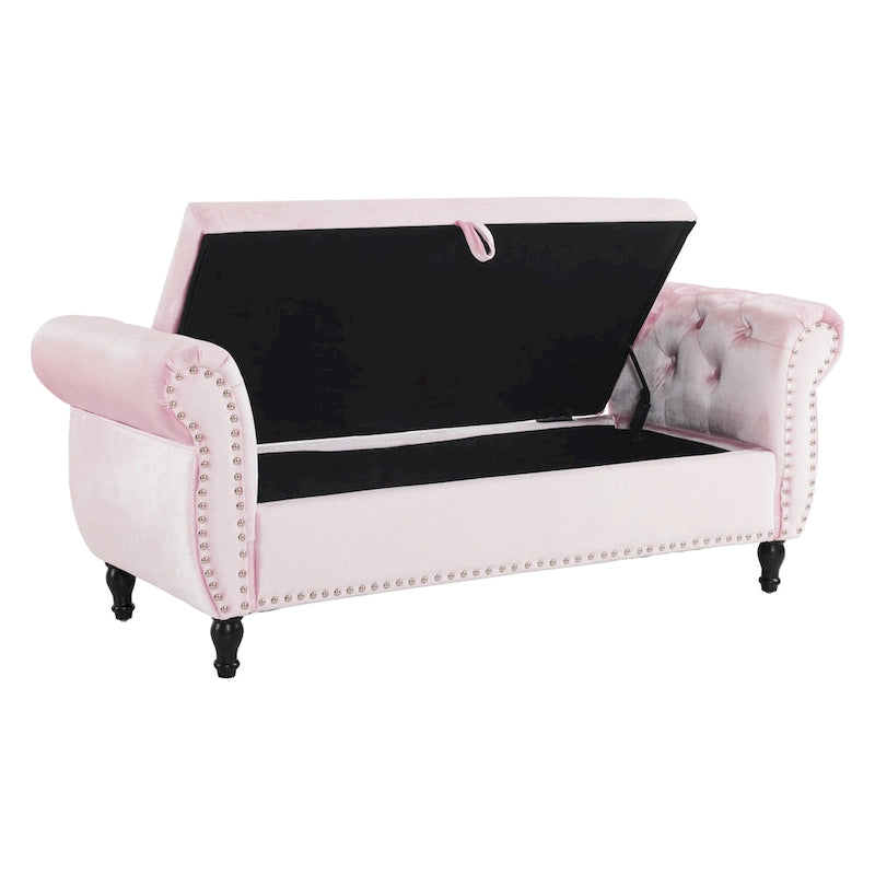 Traditional Velvet Multifuntional Storage Ottoman Bench with Pillow